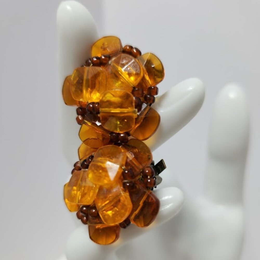 Vintage West Germany Lucite Amber Clip Earrings #2019